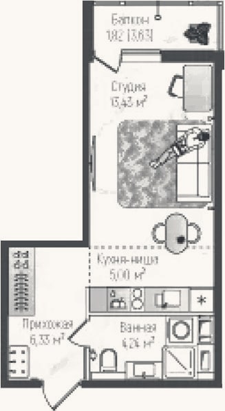 Планировка: Студия, 29,2 м²