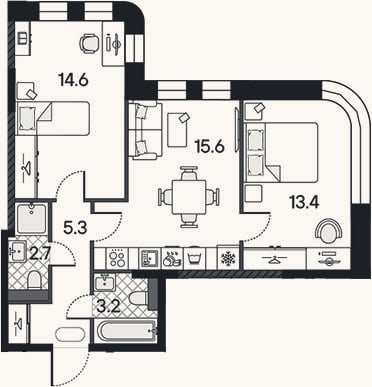 Планировка: 3-к, 54,8 м²