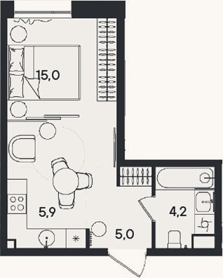 Планировка: Студия, 30,1 м²
