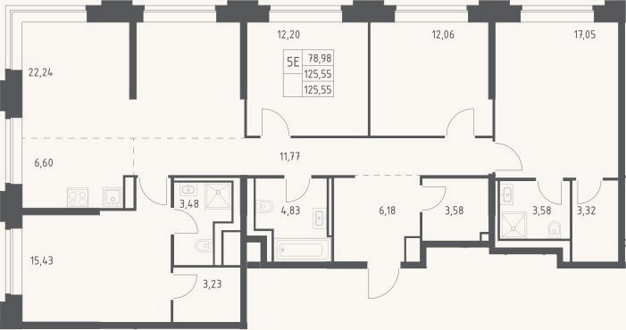 Планировка: 4+ к, 125,6 м²