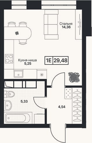 Планировка: Студия, 29,5 м²
