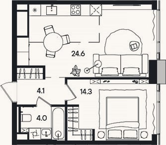 Планировка: 2-к, 47 м²