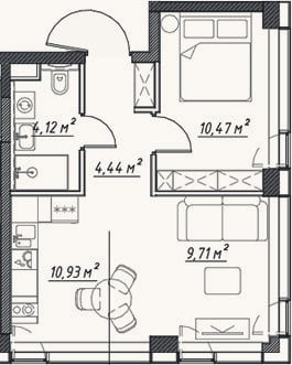 Планировка: 2-к, 39,6 м²