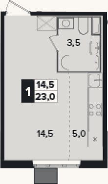 Планировка: Студия, 23 м²