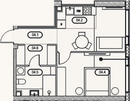 Планировка: 2-к, 42,8 м²