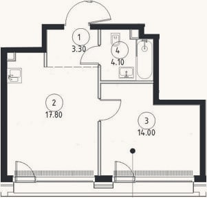 Планировка: 2-к, 39,2 м²