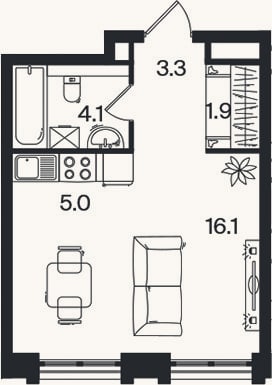 Планировка: Студия, 30,4 м²