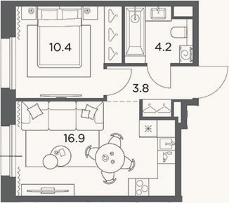 Планировка: 1-к, 35,3 м²