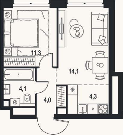 Планировка: 2-к, 37,8 м²