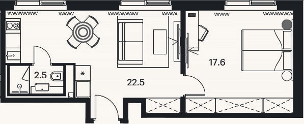 Планировка: 2-к, 42,6 м²