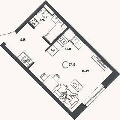 Планировка: Студия, 27,2 м²