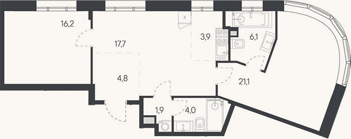 Планировка: 3-к, 75,7 м²