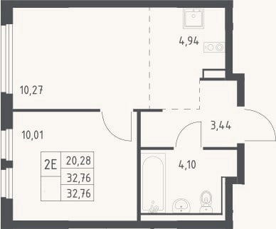 Планировка: 2-к, 32,8 м²
