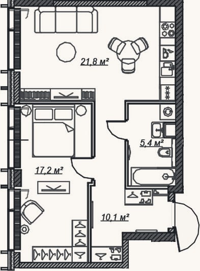 Планировка: 2-к, 54,5 м²