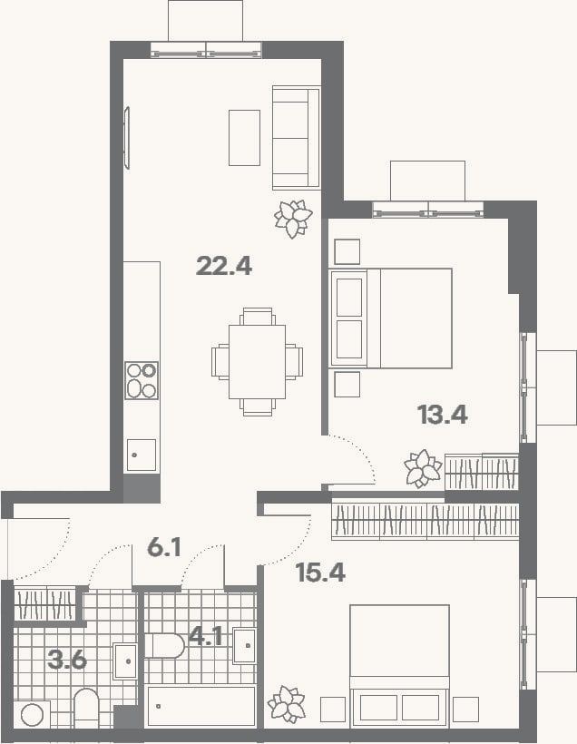 Планировка: 3-к, 63,4 м²