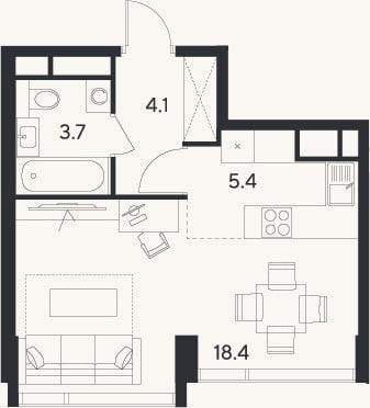 Планировка: Студия, 31,6 м²