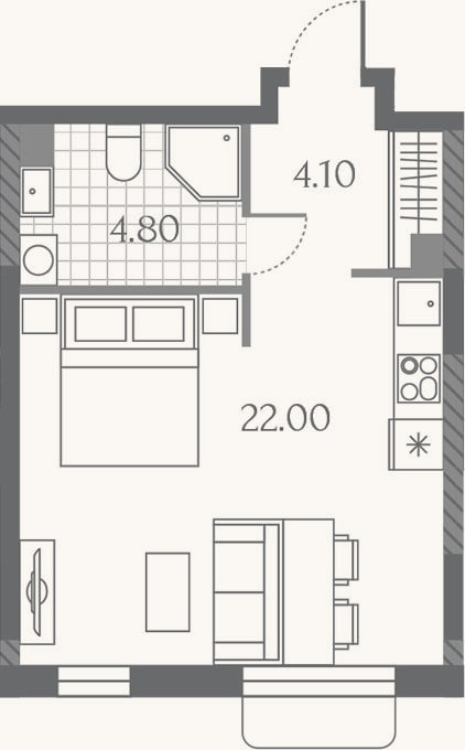 Планировка: Студия, 30,9 м²