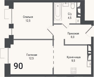 Планировка: 2-к, 45 м²