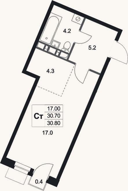 Планировка: Студия, 30,7 м²