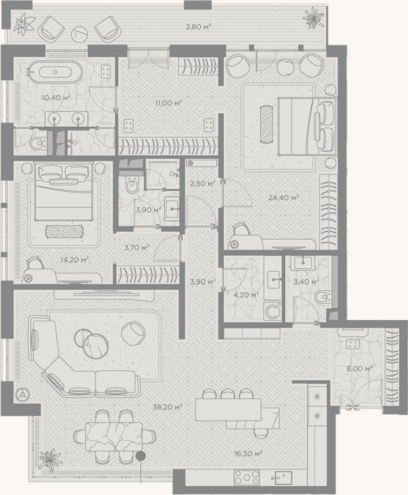 Планировка: 2-к, 144,1 м²
