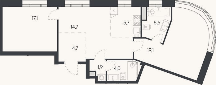 Планировка: 3-к, 72,8 м²