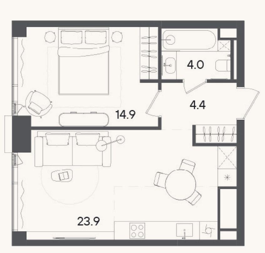Планировка: 2-к, 47,2 м²