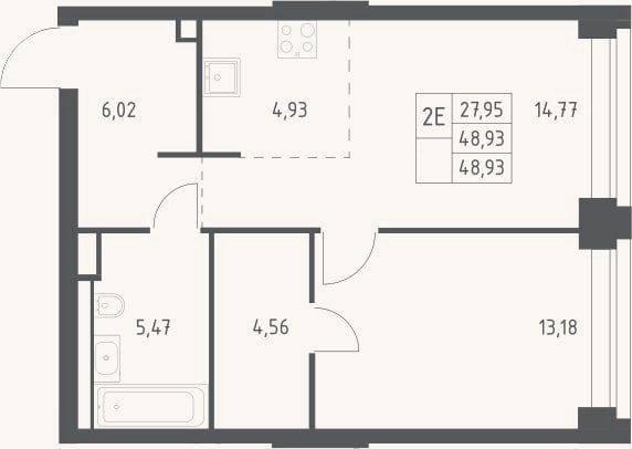 Планировка: 2-к, 48,9 м²