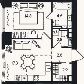Планировка: 2-к, 45,7 м²