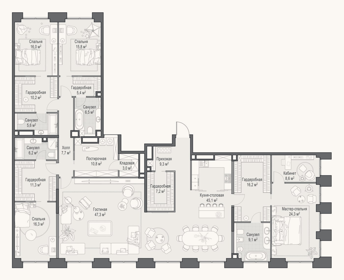 Планировка: 4+ к, 282,9 м²