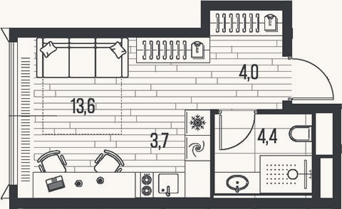 Планировка: Студия, 25,7 м²