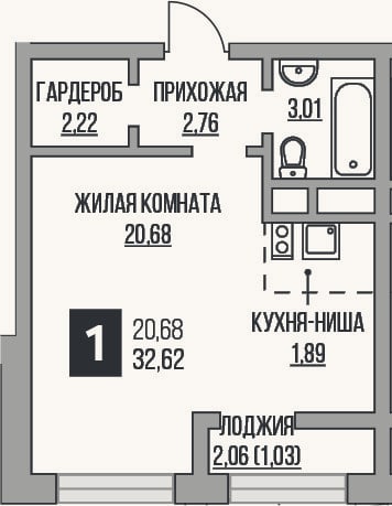 Планировка: Студия, 30,6 м²