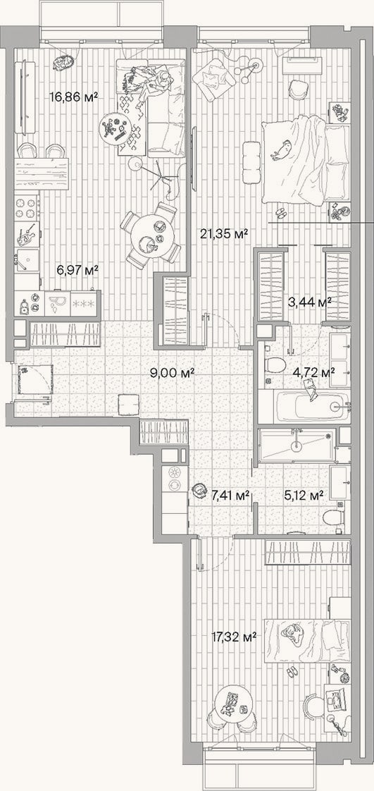 Планировка: 3-к, 92,2 м²