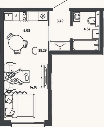 Планировка: Студия, 28,3 м²