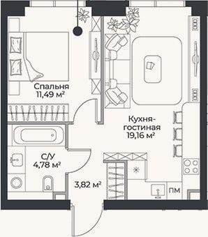 Планировка: 2-к, 39,3 м²