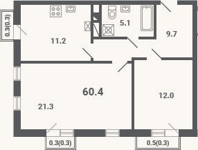 Планировка: 2-к, 59,3 м²