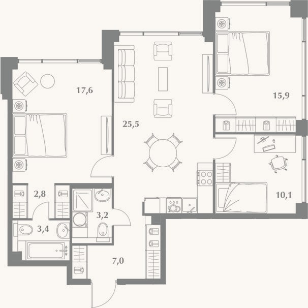 Планировка: 4+ к, 85,5 м²