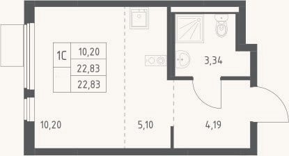 Планировка: Студия, 22,8 м²