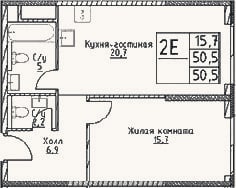 Планировка: 2-к, 50,5 м²