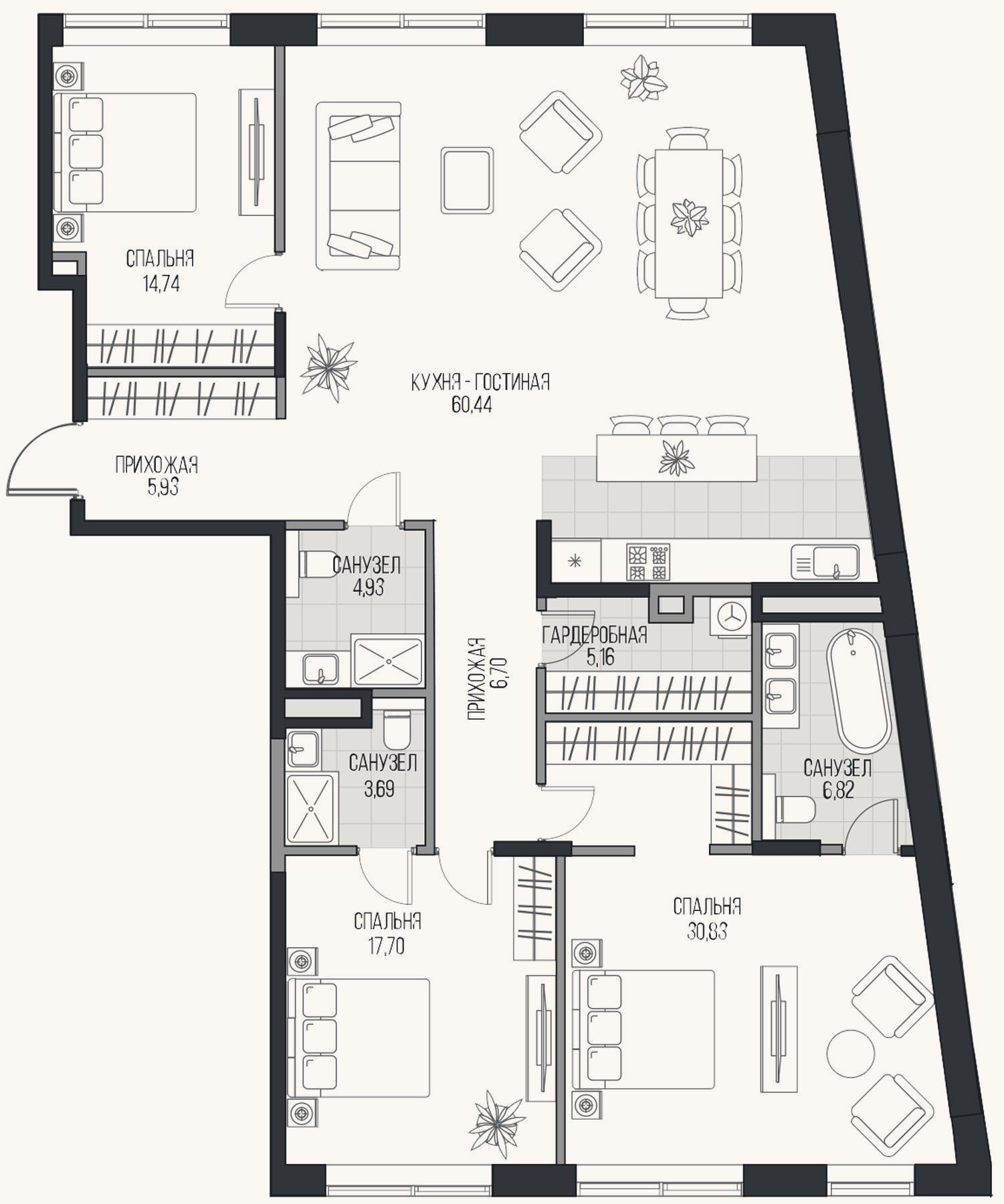 Планировка: 4+ к, 156,9 м²