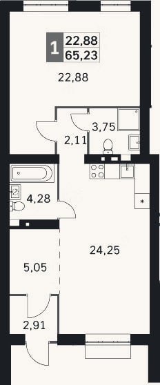 Планировка: 2-к, 65,2 м²