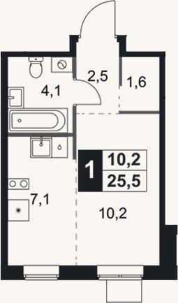 Планировка: Студия, 25,5 м²