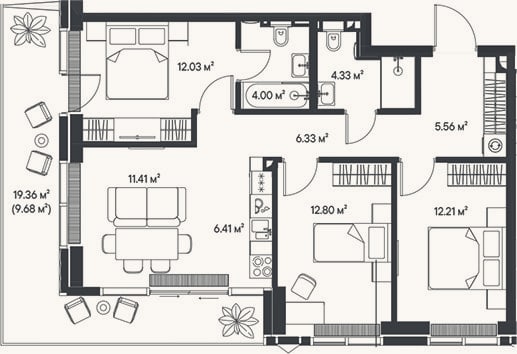 Планировка: 4+ к, 75,1 м²