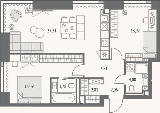 Планировка: 3-к, 73,7 м²
