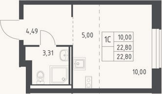 Планировка: Студия, 22,8 м²