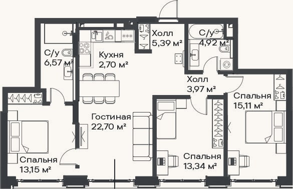Планировка: 4+ к, 87,9 м²