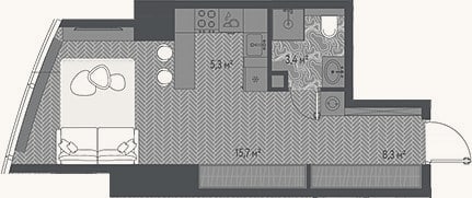 Планировка: Студия, 32,7 м²