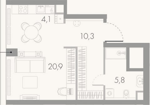 Планировка: Студия, 41,1 м²