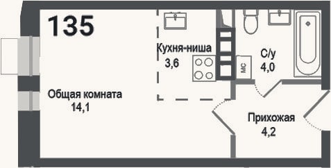 Планировка: Студия, 25,9 м²