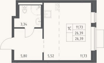 Планировка: Студия, 26,4 м²