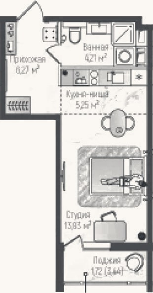 Планировка: Студия, 29,6 м²